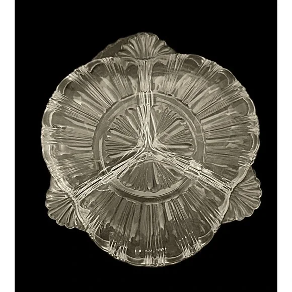 Depression Hazel Atlas 572 Clear Press Glass Divided Serving Dish Vintage - Picture 4 of 4